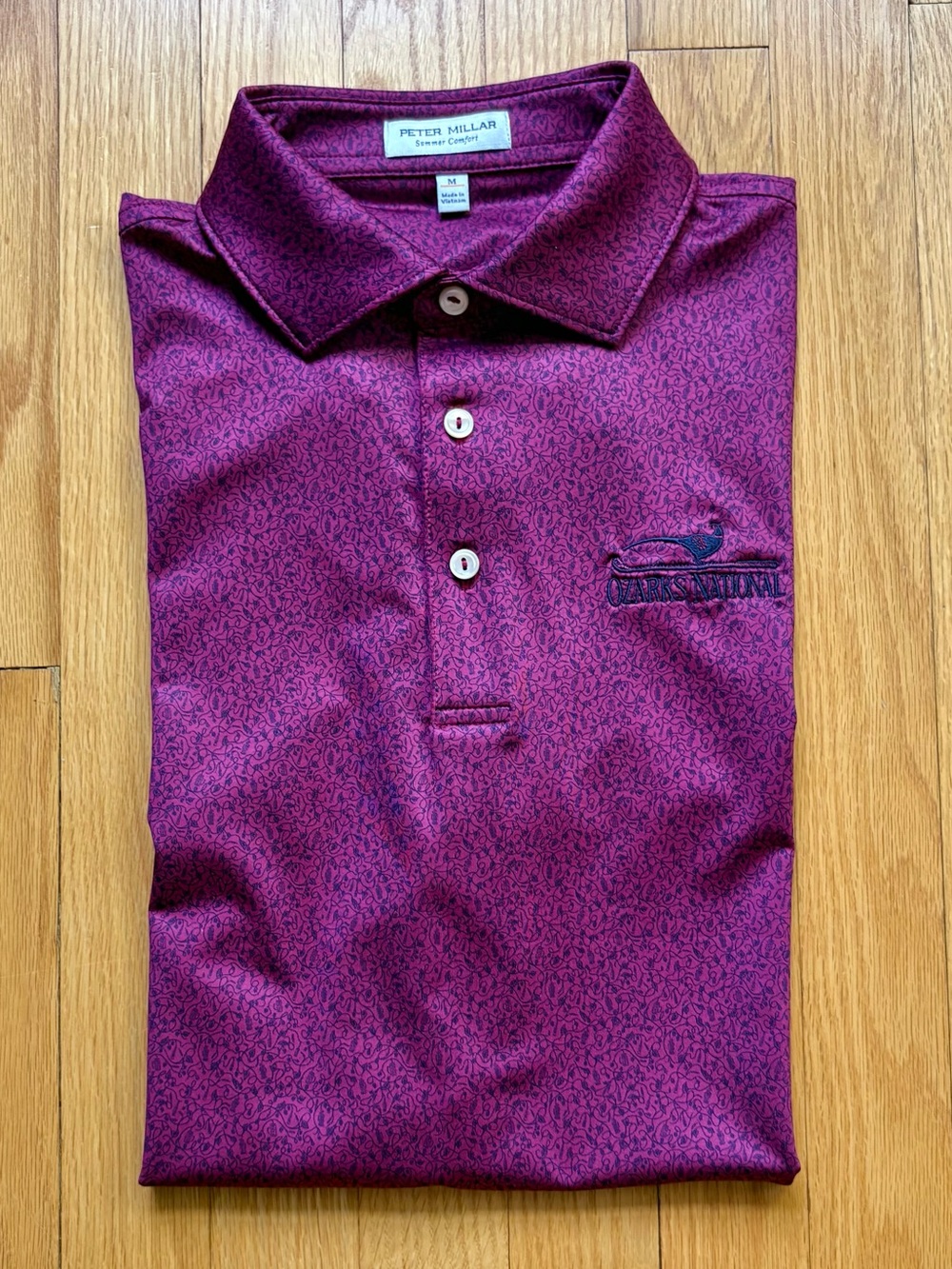 Peter Millar Summer Comfort Men’s Short Sleeve Polo Medium Maroon Blue Ozarks